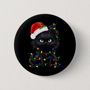 Zwarte Kat Kerstman Familie Bijpassende Pyjama Ronde Button 5,7 Cm