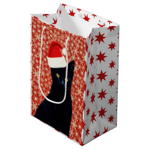 Zwarte Kat Kerstman Grappig Gezicht Vakantietas Medium Cadeauzakje