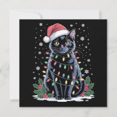 Zwarte Kat Kerstman Hoed Grappige Meowy Katten Feestdagenkaart (Voorkant)