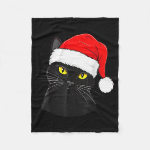 Zwarte Kat Kerstman Hoed Kerstmis Fleece Deken