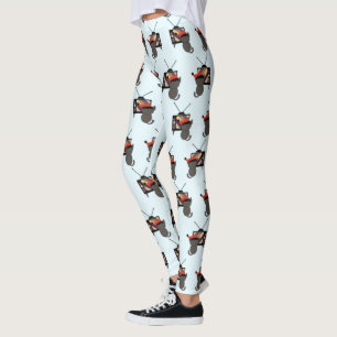 Zwarte Kat Kerstman Hoed Kijken TV Retro Vintage Leggings