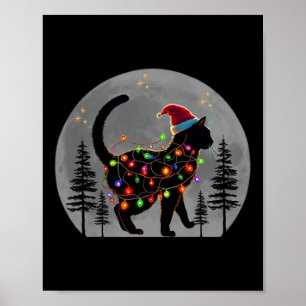 Zwarte Kat Kerstman Hoed Meowy Katten Poster