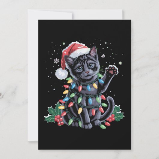 Zwarte Kat Kerstman Hoed Meowy Kerstvakantie Feestdagenkaart (Voorkant)