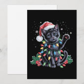 Zwarte Kat Kerstman Hoed Meowy Kerstvakantie Feestdagenkaart (Voorkant / Achterkant)