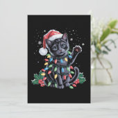 Zwarte Kat Kerstman Hoed Meowy Kerstvakantie Feestdagenkaart (Staand voorkant)