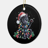 Zwarte Kat Kerstman Hoed Meowy Kerstvakantie Keramisch Ornament (Links)