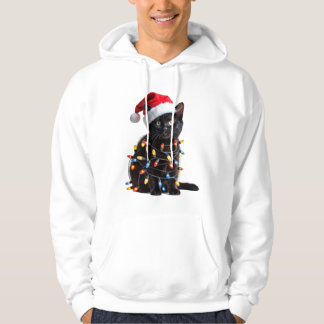 Zwarte kat Kerstman Kerstlichtjes Miauw Kitten K Hoodie
