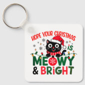 Zwarte Kat Kerstman Meowy & Bright Kerstmis Sleutelhanger (Voorkant)