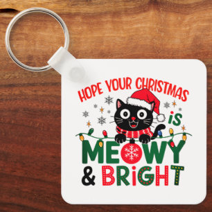 Zwarte Kat Kerstman Meowy & Bright Kerstmis Sleutelhanger