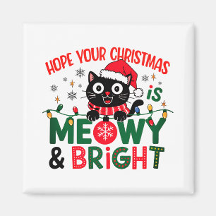 Zwarte Kat Kerstman Meowy & Helder Kerstfeest Magneet