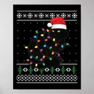 Zwarte Kat Kerstmis Horrortrui Grappige Kerstman K Poster