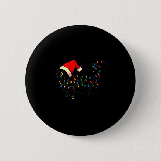 Zwarte Kat Kerstmis Kerstman Hoed Grappig Ronde Button 5,7 Cm (Voorkant)