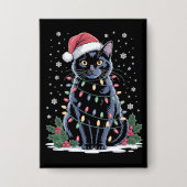 Zwarte Kat Kerstmis Kerstman Hoed Grappige Meowing Button (Voorkant)
