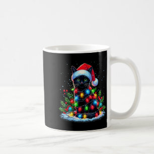 Zwarte Kat Kerstmis Kerstman Hoed Grappige Meowing Koffiemok