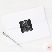 Zwarte Kat Kerstmis Kerstman Hoed Grappige Meowing Vierkante Sticker (Envelop)