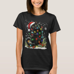 Zwarte Kat Kerstmis Kerstman Hoed Grappige Meowy C T-shirt