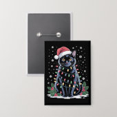 Zwarte Kat Kerstmis Kerstman Hoed Grappige Meowy K Button (Voorkant / Achterkant)