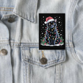 Zwarte Kat Kerstmis Kerstman Hoed Grappige Meowy K Button (Insitu)