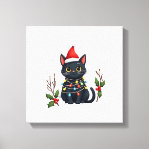 Zwarte Kat Kerstmis Kerstman Hoed Grappige Meowy K Canvas Afdruk
