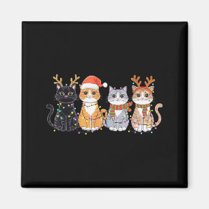 Zwarte Kat Kerstmis Kerstman Hoed Grappige Meowy K Magneet