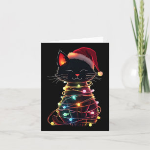 Zwarte Kat Kerstmis Kerstman Hoed Meowy Katten 2 Kaart