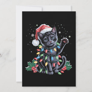Zwarte Kat Kerstmis Kerstman Hoed Meowy Kerst Vaka Feestdagenkaart