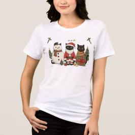Zwarte Kat Kerstmis Kerstman Sneeuwman Cadeau Tri-Blend Shirt