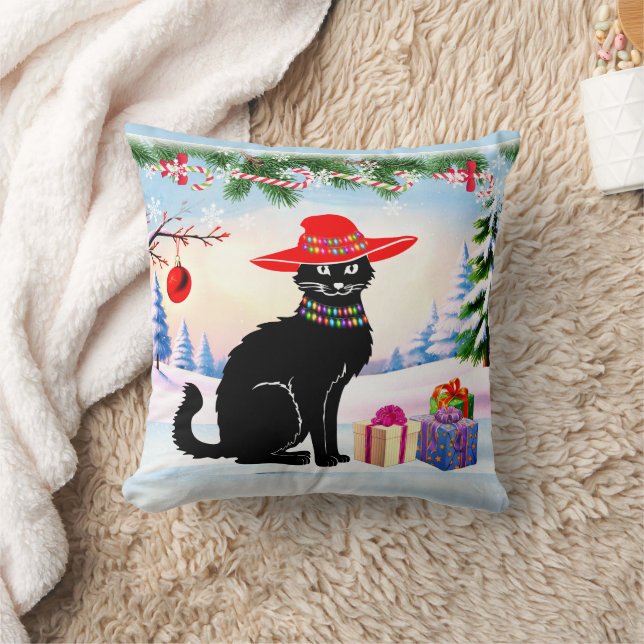 Zwarte Kat Kerstmis Kussen (Deken)