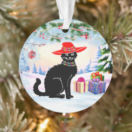 Zwarte Kat Kerstmis Ornament