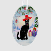Zwarte Kat Kerstmis Ornament (voorkant)