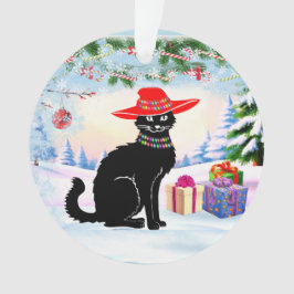 Zwarte Kat Kerstmis Ornament