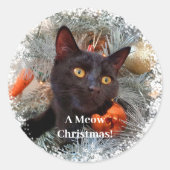 Zwarte kat, Kerstmis Ronde Sticker (Voorkant)