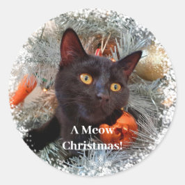 Zwarte kat, Kerstmis Ronde Sticker