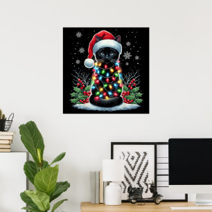 Zwarte Kat Kerstmis Sinterklaas Hoed Grappige Meow Poster