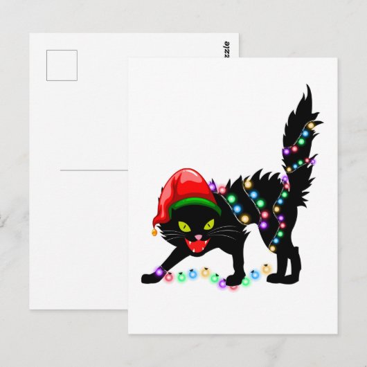 Zwarte kat kerstverlichting briefkaart (Voorkant / Achterkant)