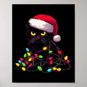 Zwarte Kat Kerstverlichting Grappige Kat Lover Xma Poster