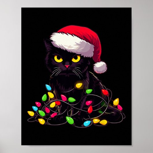 Zwarte Kat Kerstverlichting Grappige Kat Lover Xma Poster (Voorkant)