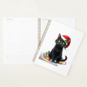 Zwarte Kat Kerstverlichting Kerstman Hoed Grappig Planner (Display)