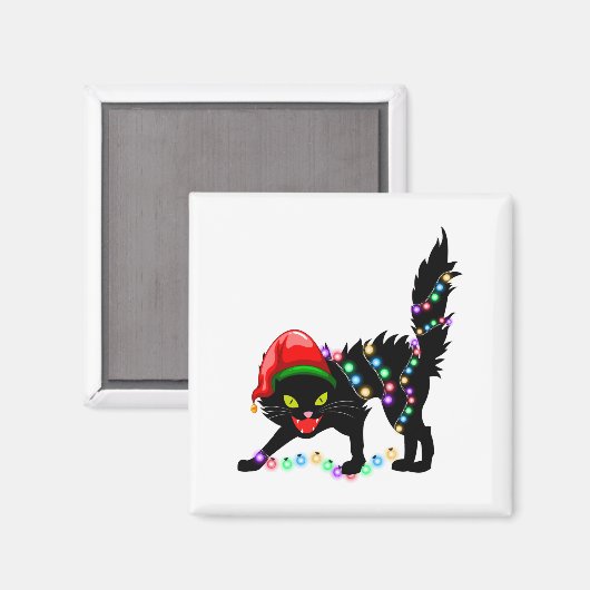 Zwarte kat kerstverlichting Square Magnet (Voorkant / Achterkant)