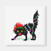 Zwarte kat kerstverlichting Square Magnet (Voorkant)