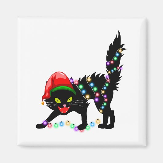 Zwarte kat kerstverlichting Square Magnet (Voorkant)