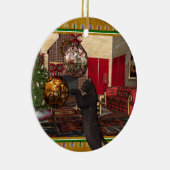 Zwarte kat - Kerstversiering rond de ronde Keramisch Ornament (Rechts)