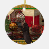 Zwarte kat - Kerstversiering rond de ronde Keramisch Ornament (Voorkant)