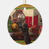 Zwarte kat - Kerstversiering rond de ronde Keramisch Ornament (Links)