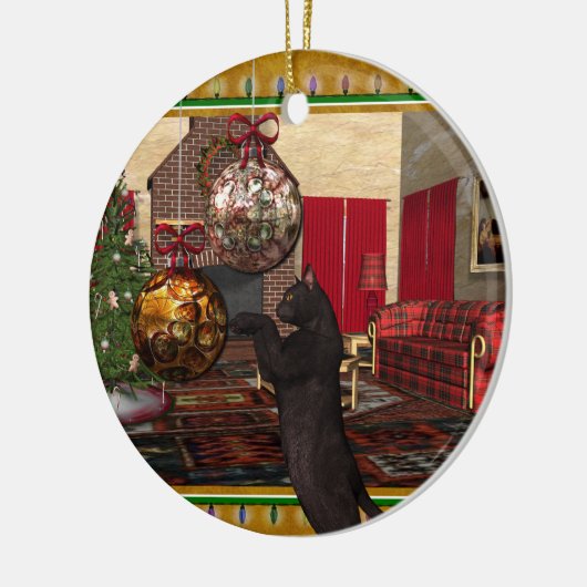 Zwarte kat - Kerstversiering rond de ronde Keramisch Ornament (Links)
