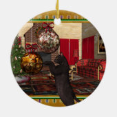 Zwarte kat - Kerstversiering rond de ronde Keramisch Ornament (Achterkant)