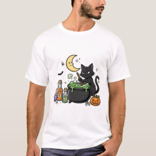 Zwarte Kat Ketel Brouwsel Halloween Kunst T-shirt