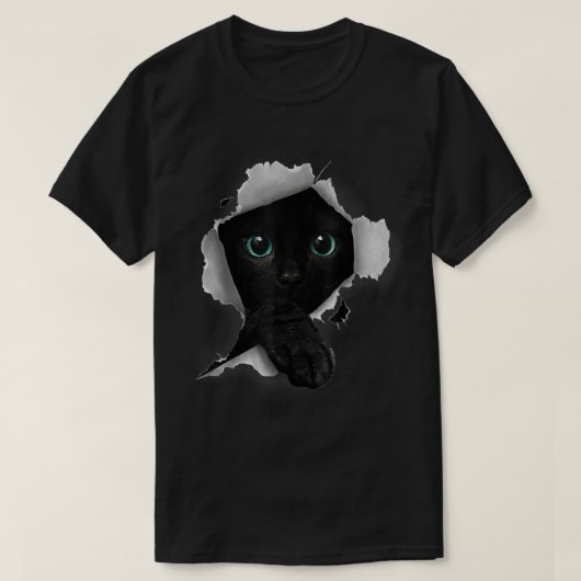 Zwarte Kat Kijk Door Design T-shirt (Design voorkant)