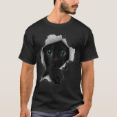 Zwarte Kat Kijk Door Design T-shirt (Voorkant)