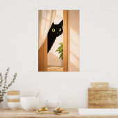Zwarte Kat Kijk Poster, Minimalistisch Dier Poster (Keuken)